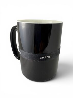 Bougie Black Ceramic Fashion Icon Logo Mug Handmade Camellia